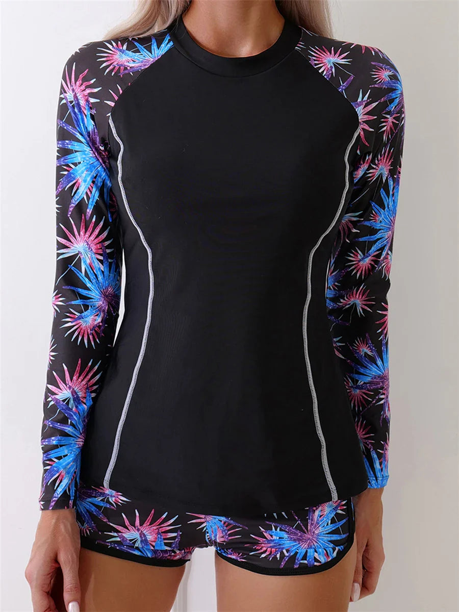 Tropical Print Rashguard Two Piece Set