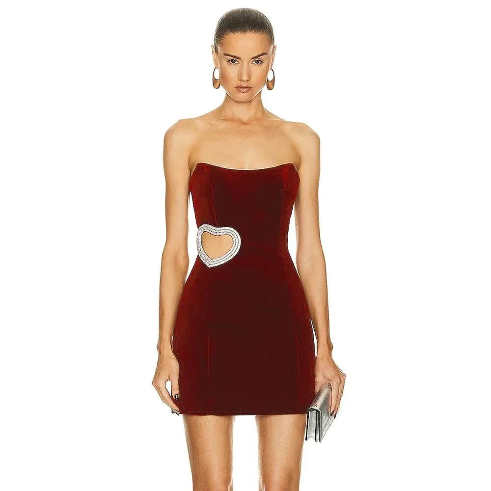 Strapless Crystal Heart Cut-Out Bodycon Mini Dress 6
