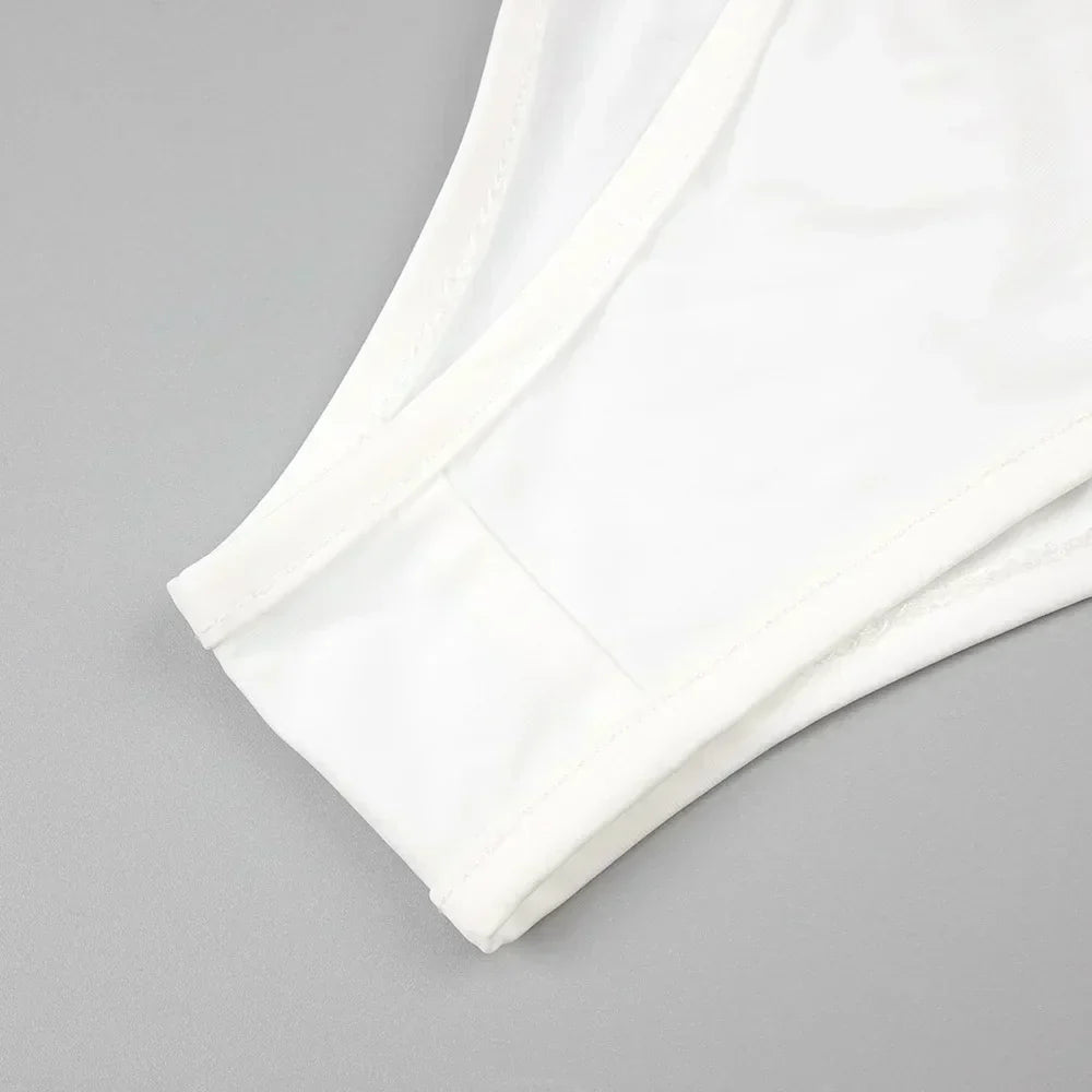 Strapless Mesh White A Line Maxi Long Dress - View 12