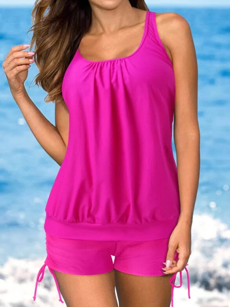 Drawstring Printed Tankini Two Piece Set