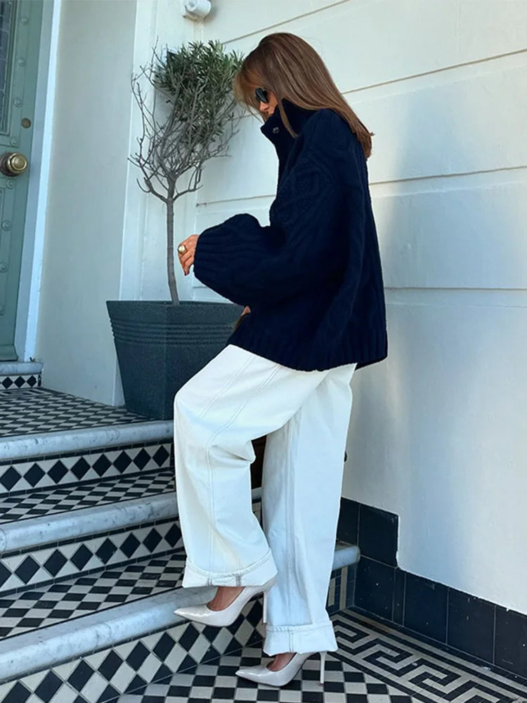 Twist Lapel Hidden Button Knit Cardigan