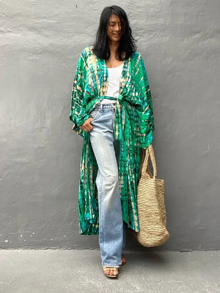 Tie Dye V-Neck Beach Cover Up