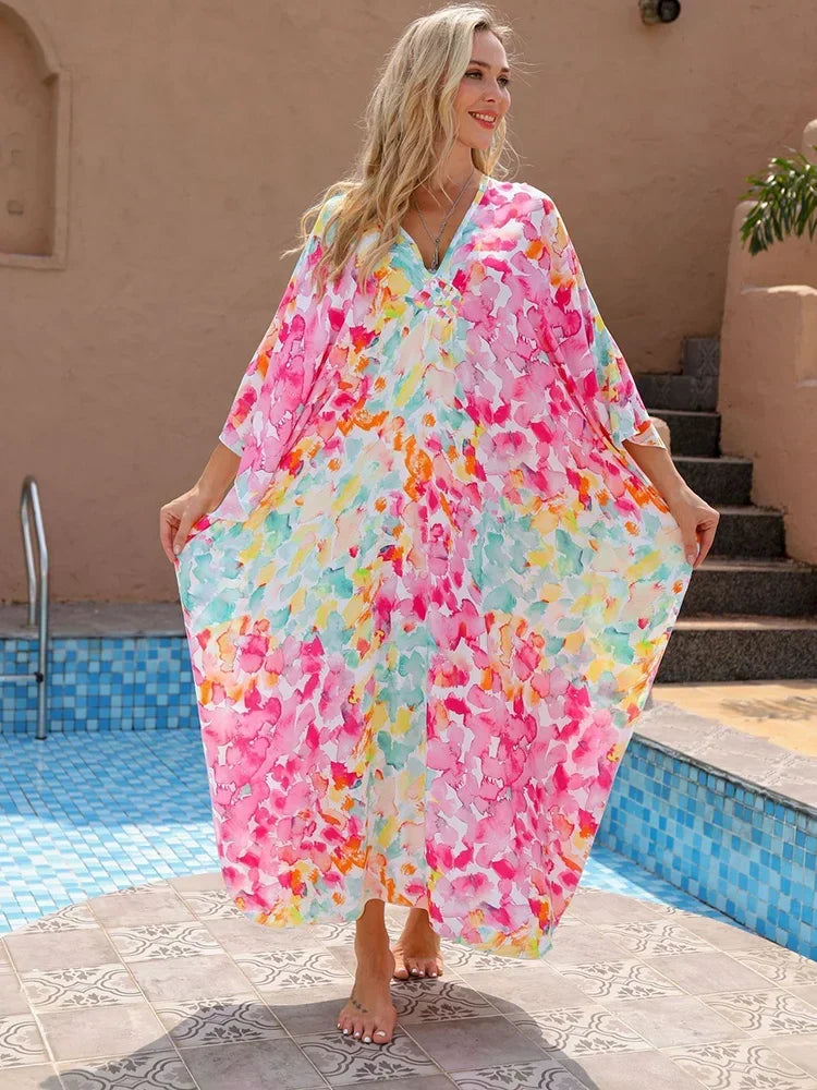 Floral Print Long Dress Cover Up