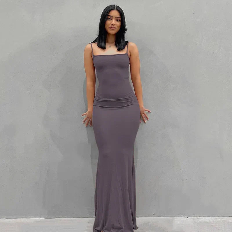 Spaghetti Strap Backless Bodycon Mermaid Maxi Slip Dress - View 5