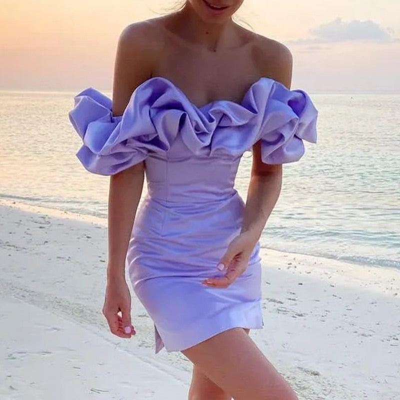 Off Shoulder Ruffle Overlay Bodycon Mini Cocktail Dress - View 4