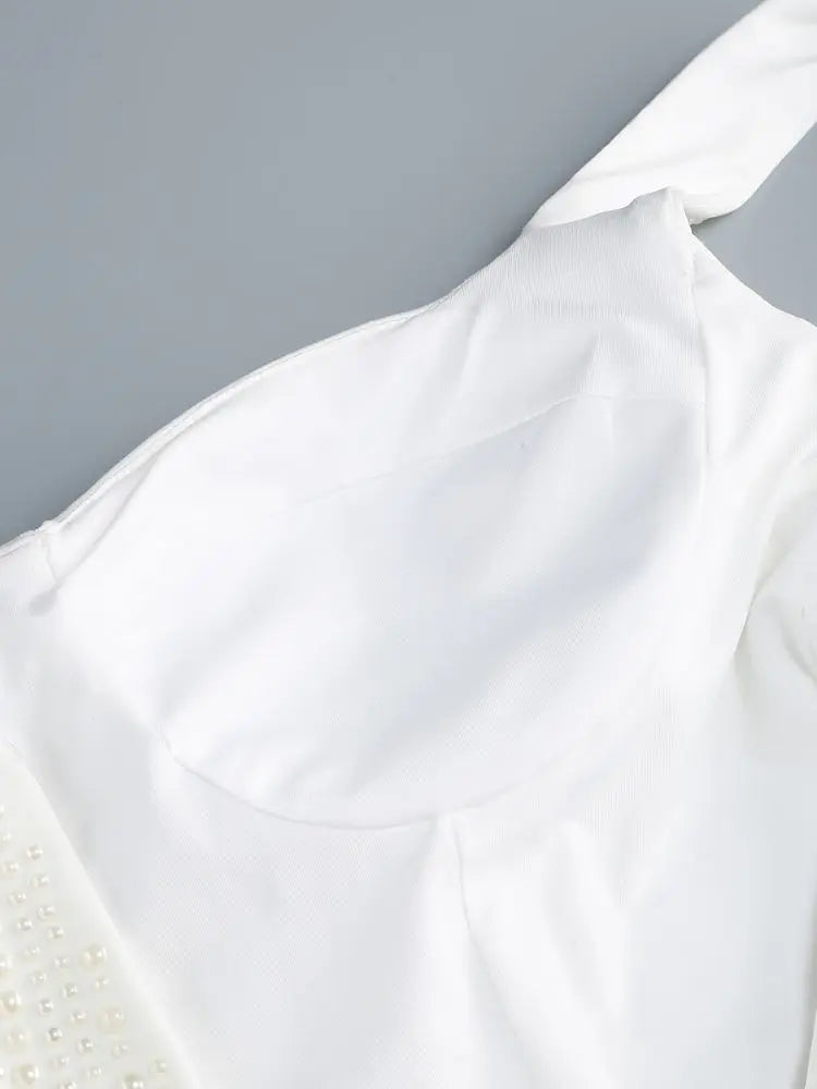 White Spaghetti Strap Diamonds Mini Dress - View 9