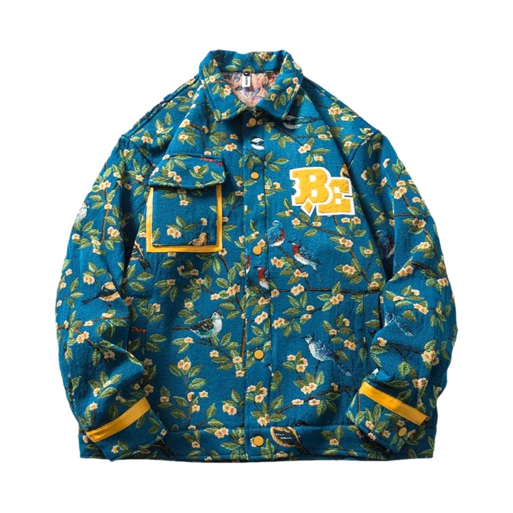 Yellow embroidery flowery denim jacket 2