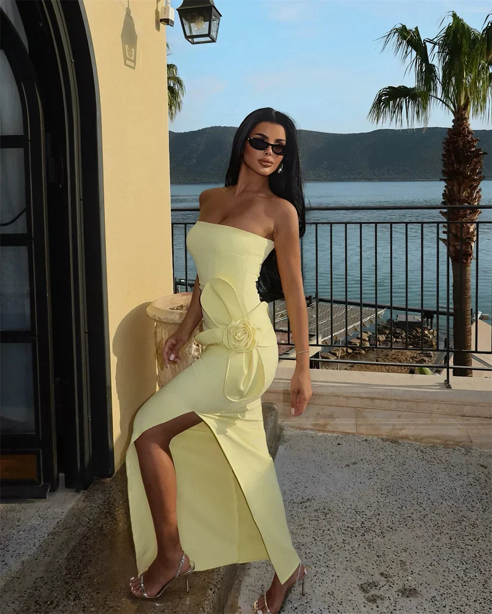 Mermaid Strapless Slit Prom Party Dress - View 4