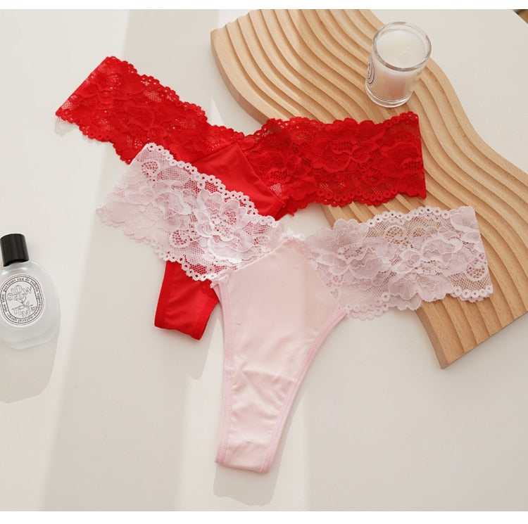 2Pcs/Lot Lace Lingerie Temptation Low-waist Panties