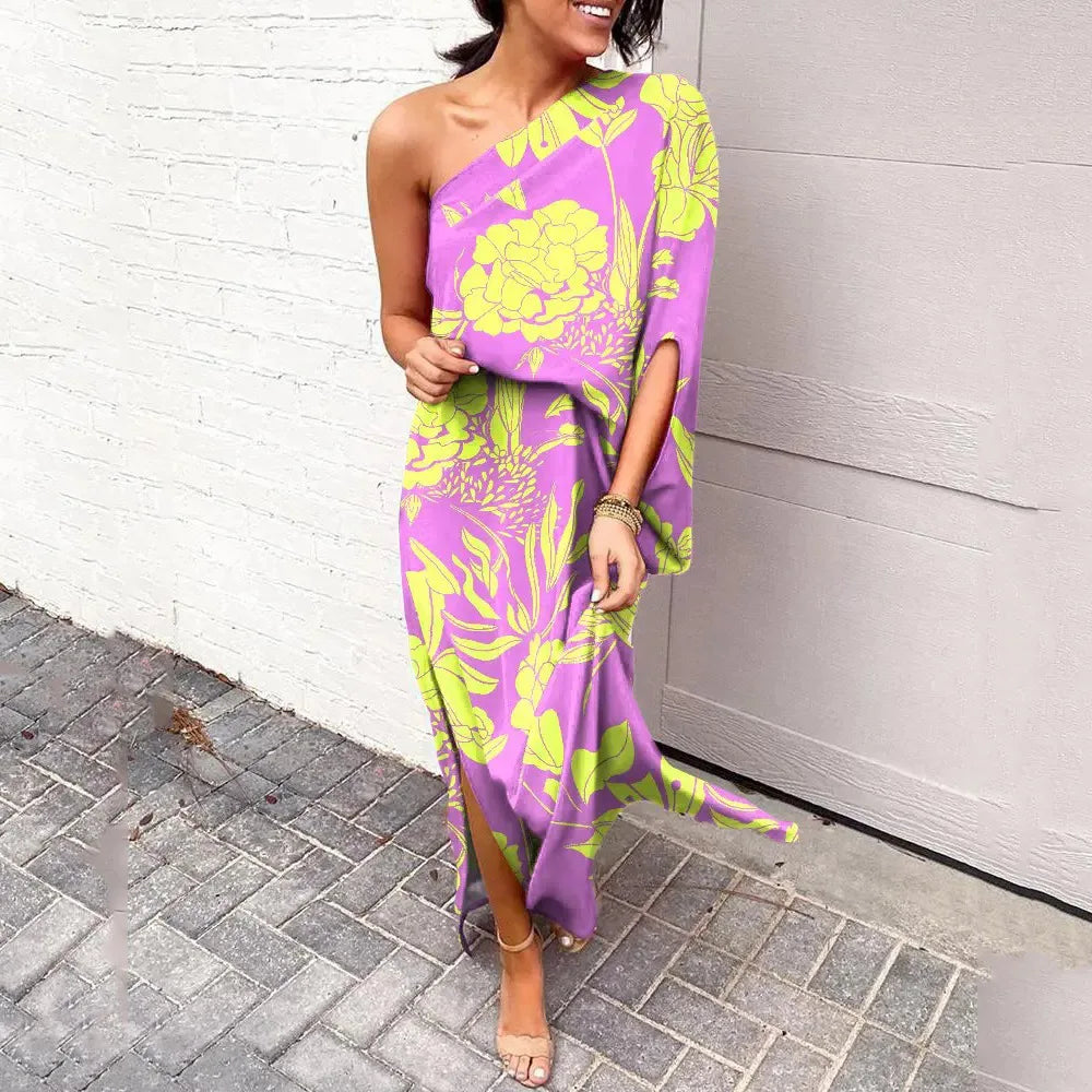 One Shoulder Long Sleeve High Split Asymmetric Maxi Dress - View 8