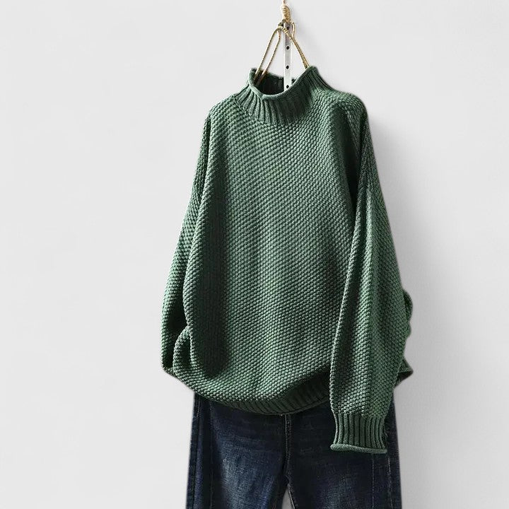 Mock Neck Long Sleeve Waffle Knit Oversized Sweater 7