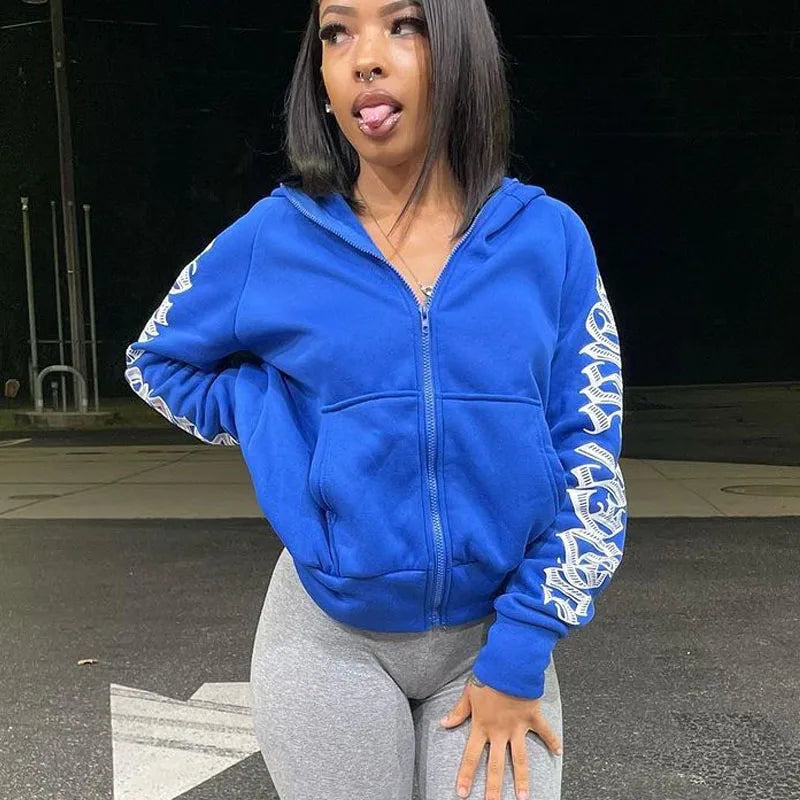 Retro Full Zip Gothic Hoodie - Fashionpara