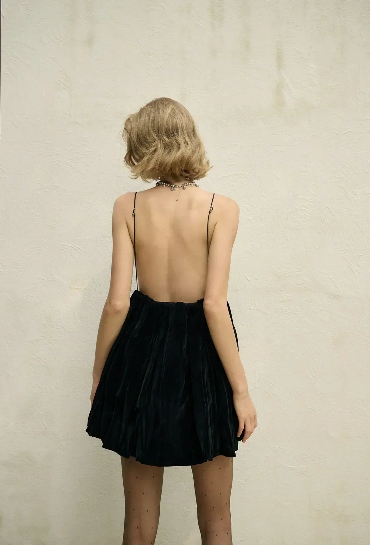 Velvet Deep V Neck Mini Lantern Dress - View 13