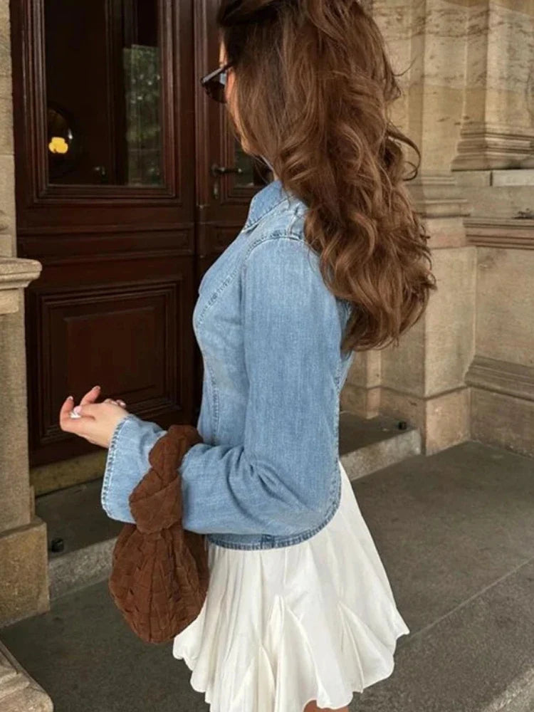 Bow Tie Denim Slim Fit Blouse