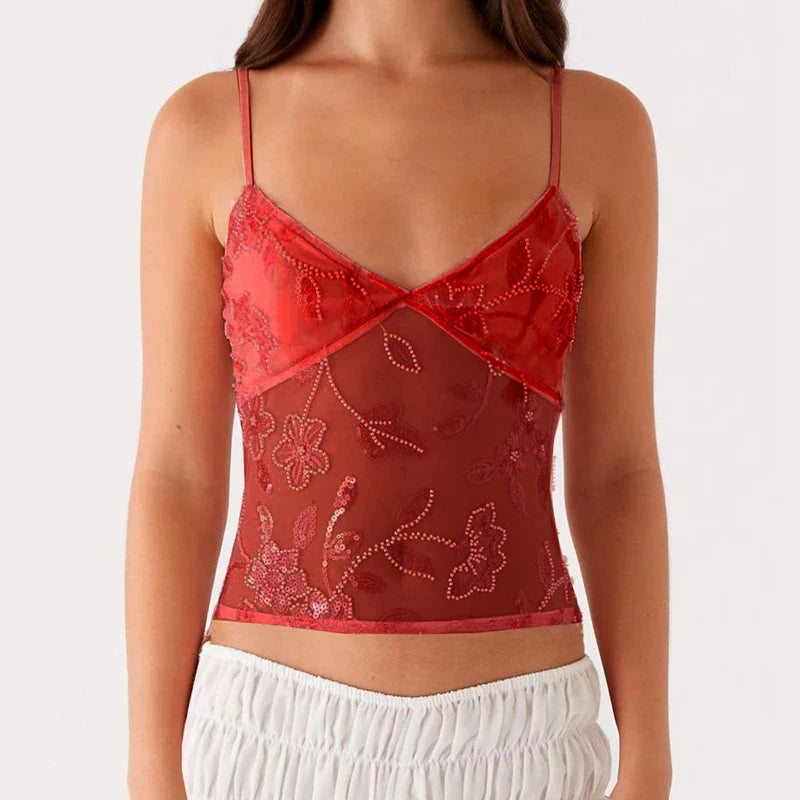 Sequin Sparkly Sleeveless Shirt Cami Top - Fashionpara