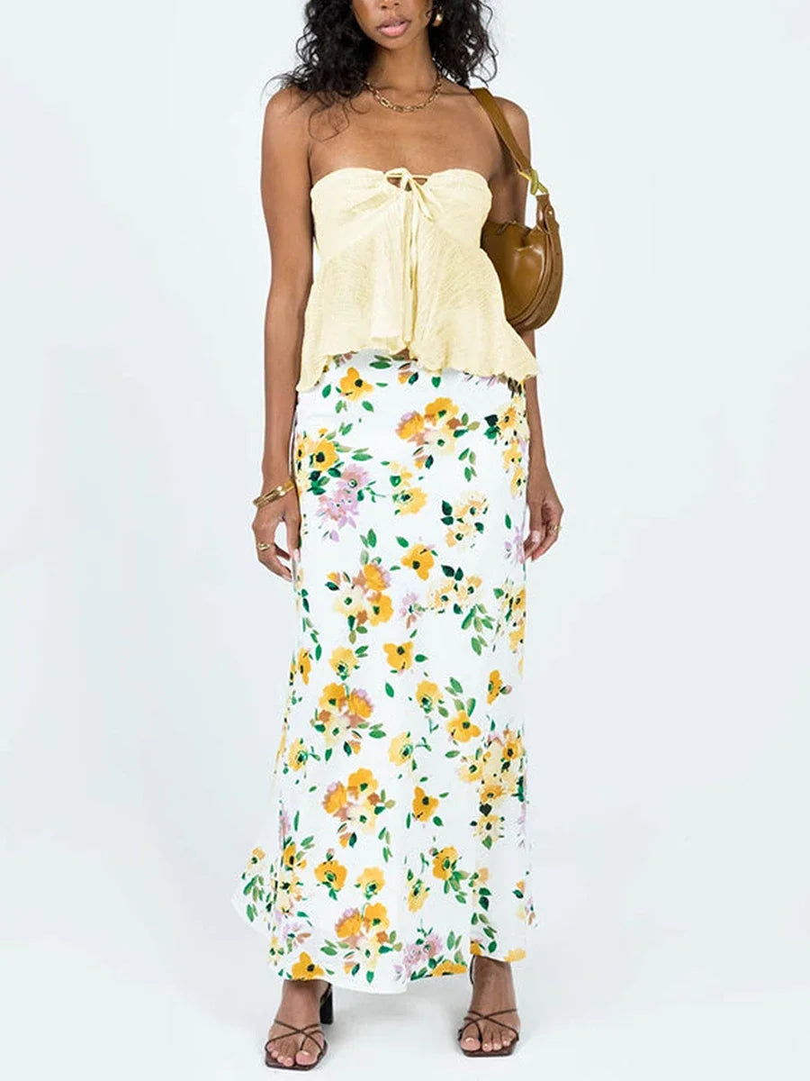 Bandeau Ruffled Pleat Crop Top