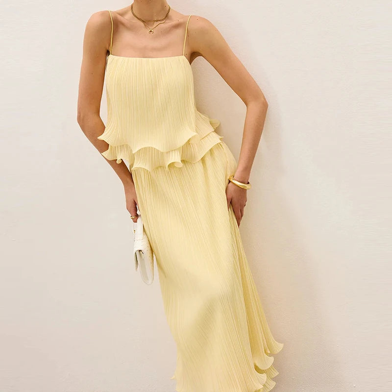 Elegant Sleeveless Two-Piece Pleated Party Set for Women