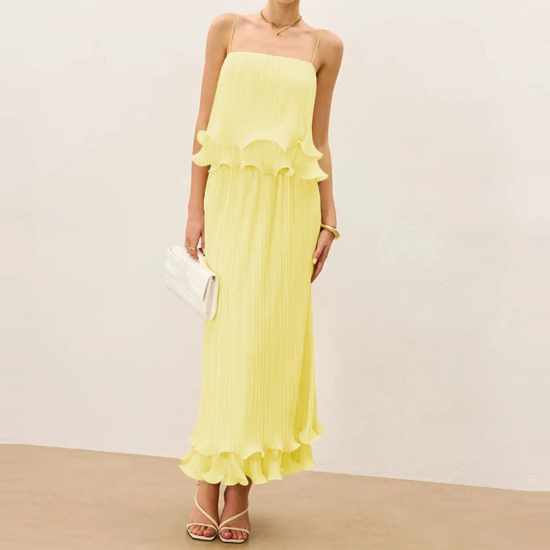 Elegant Sleeveless Two-Piece Pleated Party Set for Women