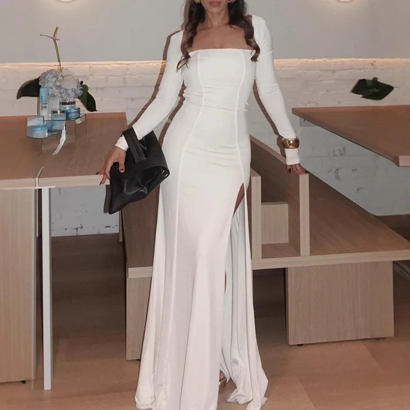 Elegant Long Sleeve Square Neck Party Dress for Women