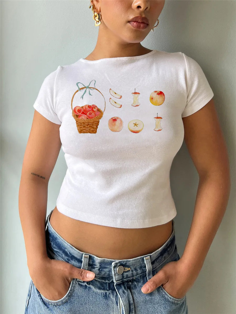 Fruit Print Slim Fit Crew T-shirt