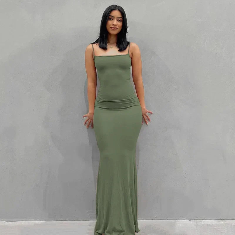 Spaghetti Strap Backless Bodycon Mermaid Maxi Slip Dress - View 7