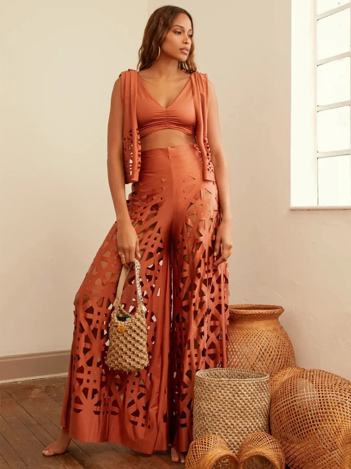 Push Up Bikini Set with Linen Three Piece Swimsuit