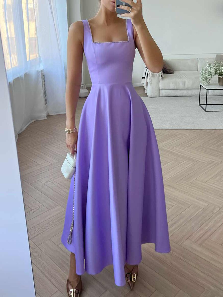 Strapless Satin Beaded Neckline Pleated A-Line Ball Gown - View 2
