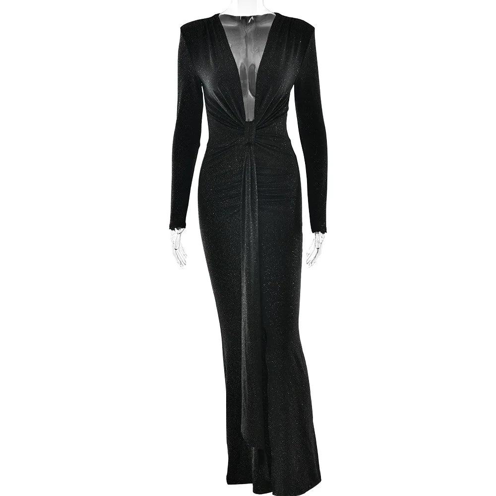 Elastic Deep V - Fold Lace Maxi Dress 32