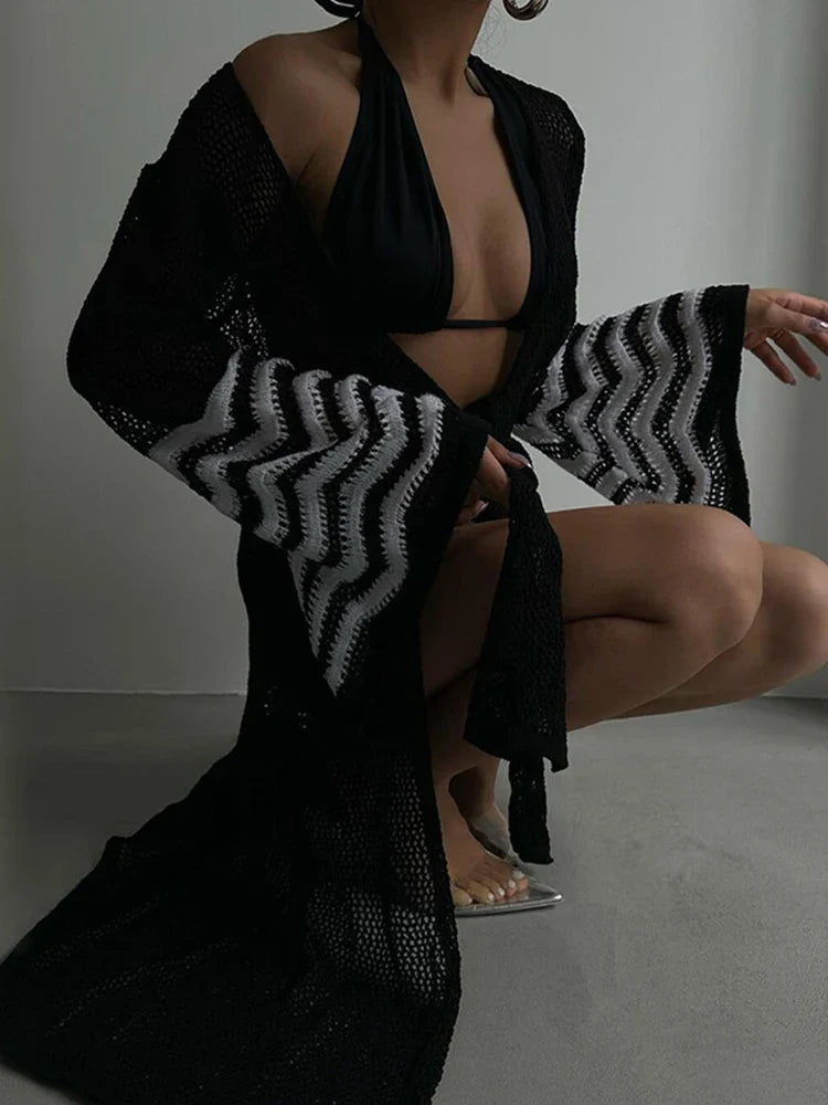 Knitted Lace Up Beach Cover Up