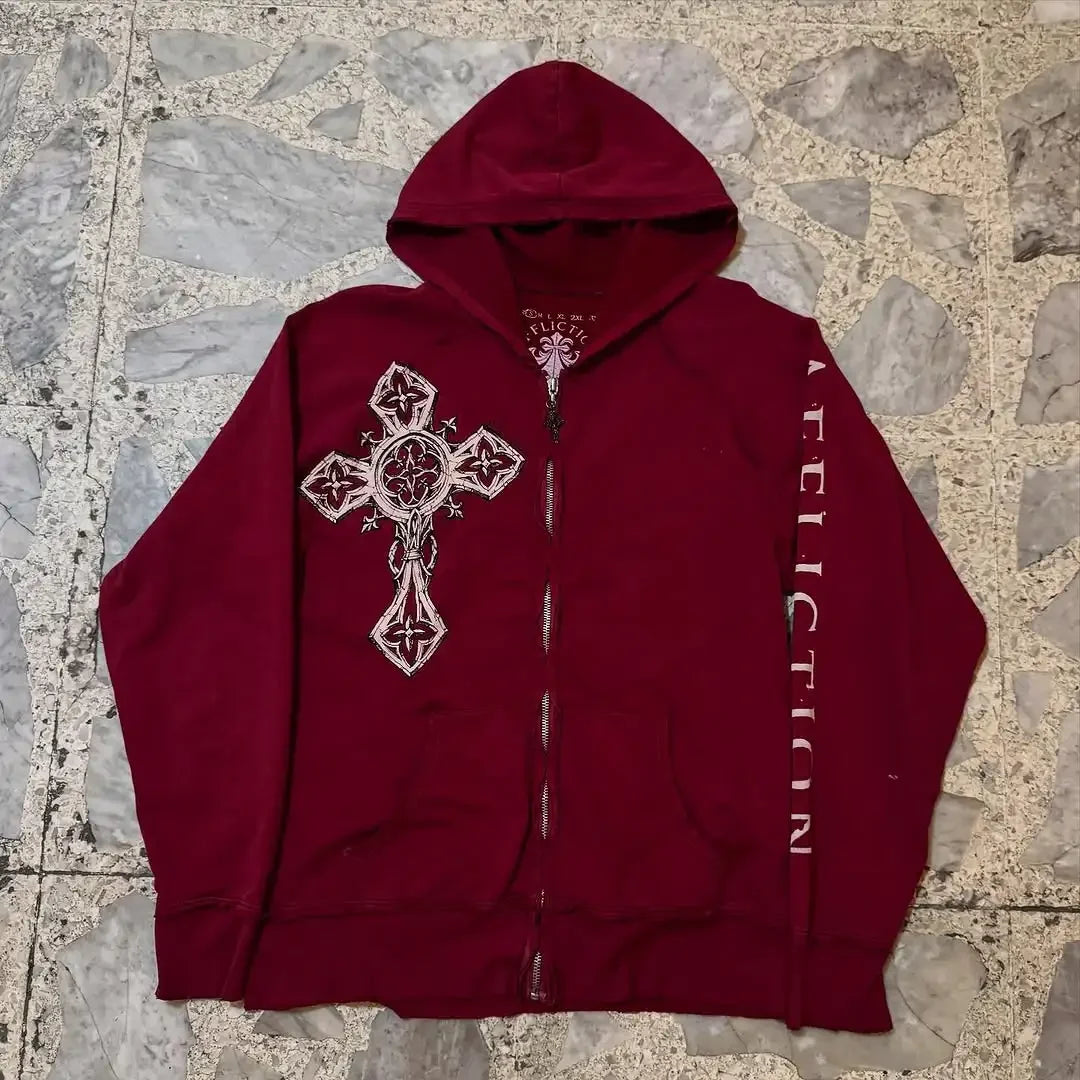 Dark Crimson Oversize Zipper Hoodie