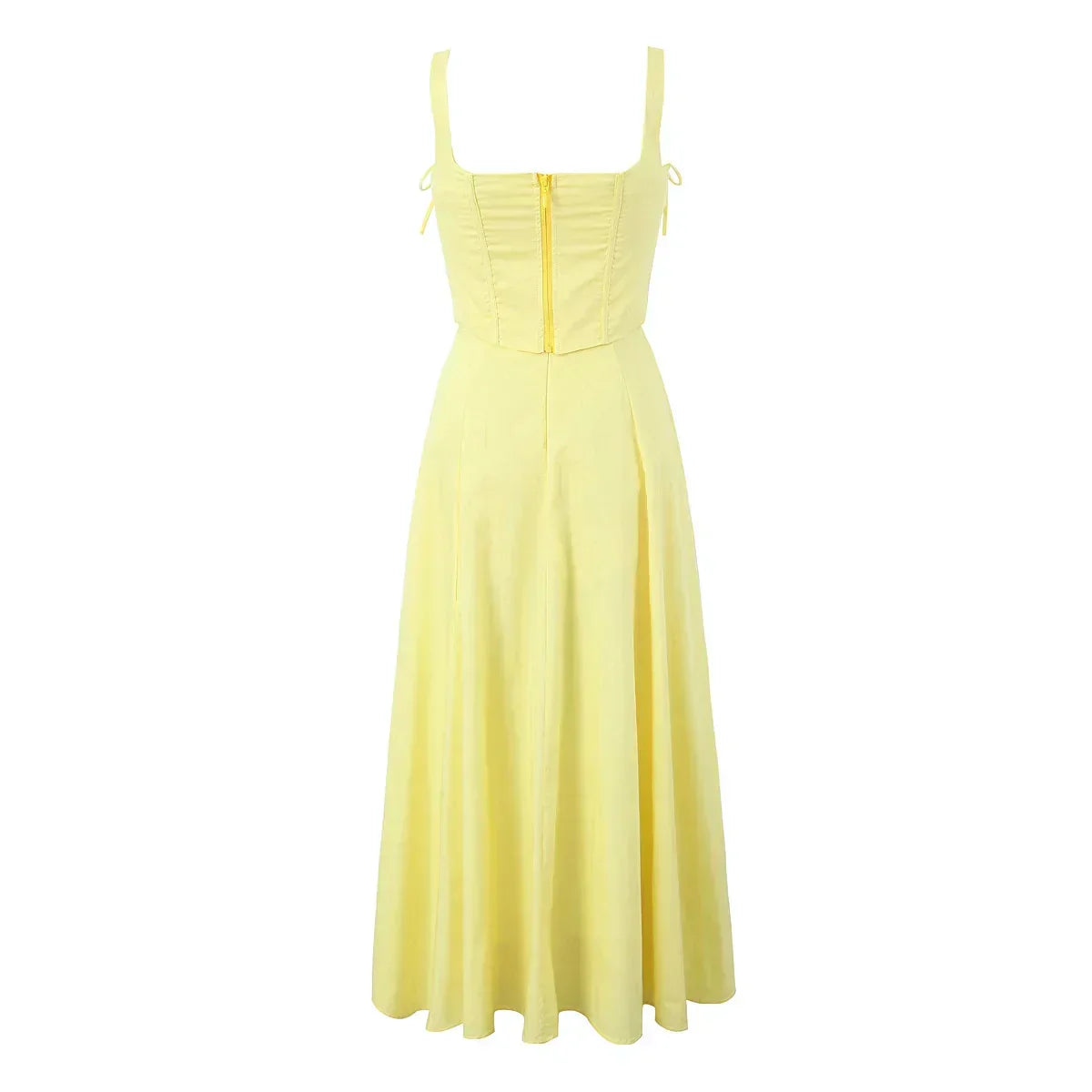 Corset Tie Shoulder Square Neck Ruffle High Split Midi Dress - View 4