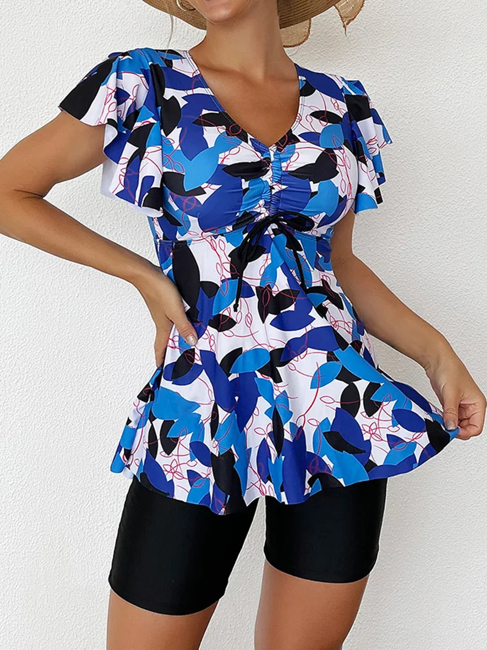 Drawstring Skirt Tankini Set Two Piece Set