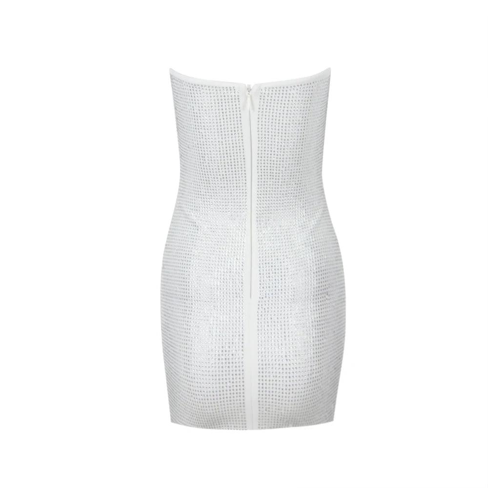 Strapless Rhinestone 3D Rose Applique Cut Out Bodycon Mini Dress - View 8