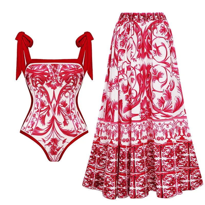 Off Shoulder Print Sarong Two Piece Set