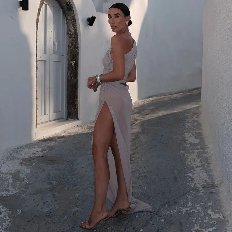 Mesh Backless One - Shoulder Long Dress - View 15