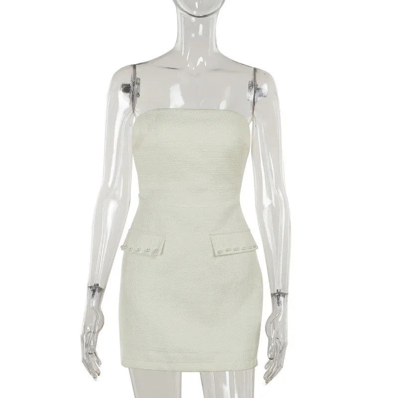 Pearl Long Sleeve Coat And Mini Strapless Dress Sets - View 10