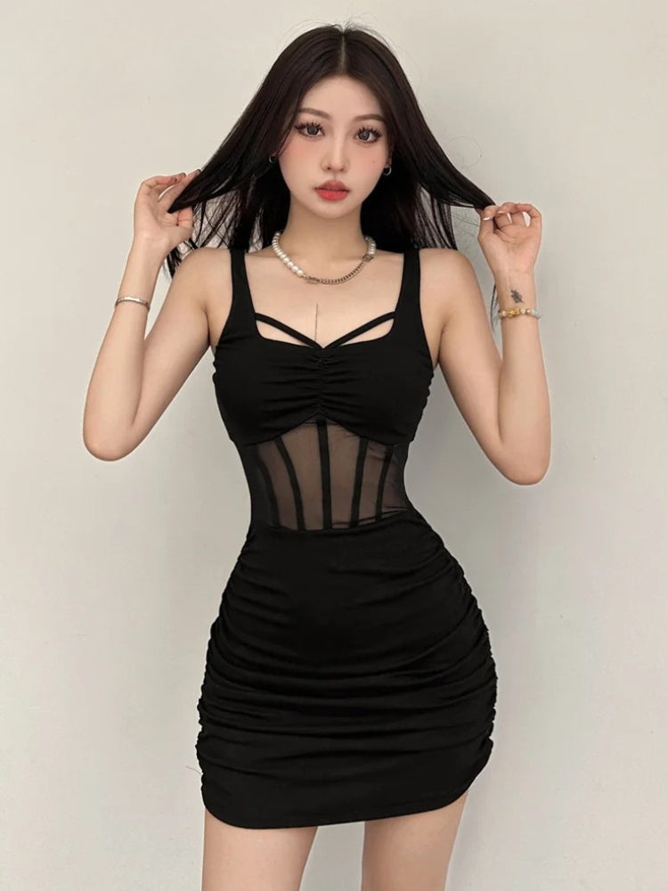 Sweetheart Corset Mesh Ruched Bodycon Mini Dress
