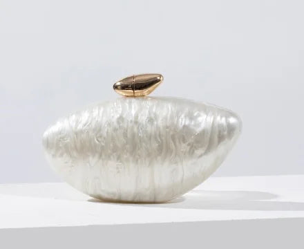 Pearl Brown Marble Acrylic Box Evening Clutch Bag