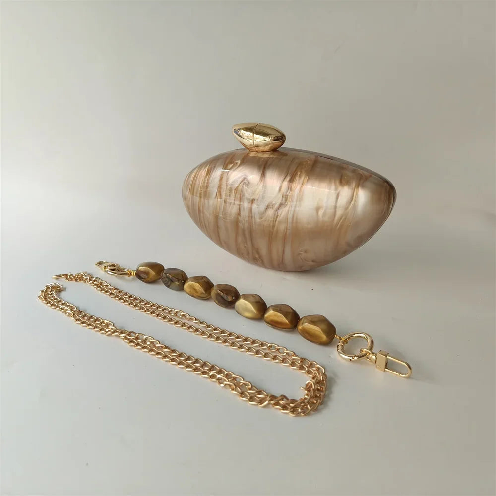 Pearl Brown Marble Acrylic Box Evening Clutch Bag