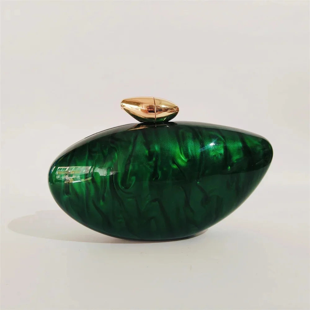 Pearl Brown Marble Acrylic Box Evening Clutch Bag