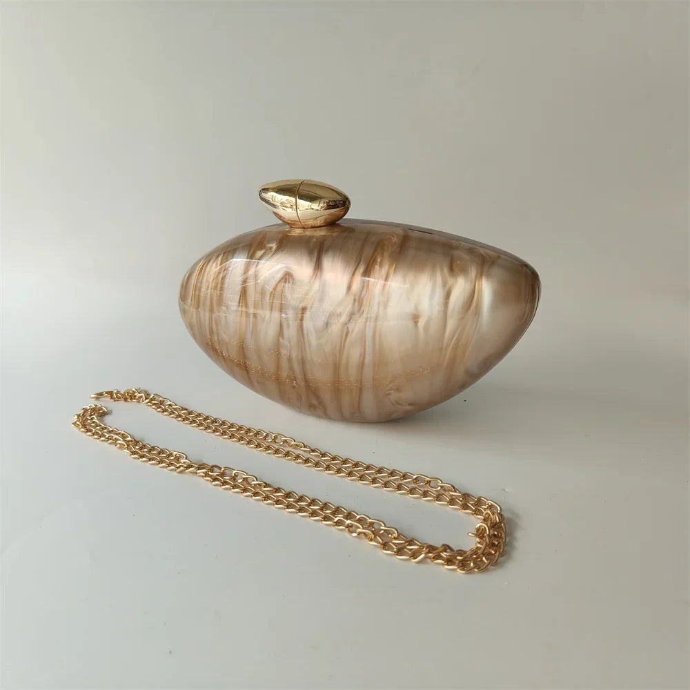 Pearl Brown Marble Acrylic Box Evening Clutch Bag