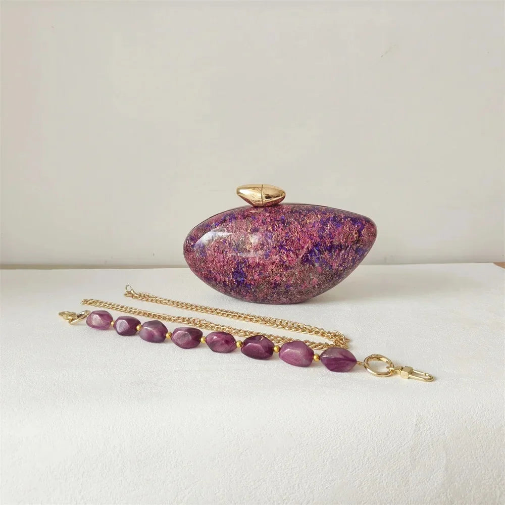 Pearl Brown Marble Acrylic Box Evening Clutch Bag