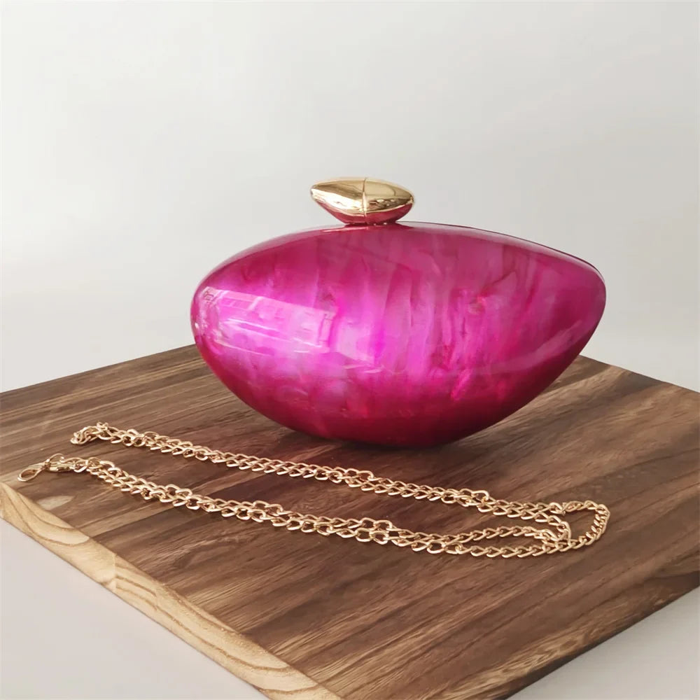 Pearl Brown Marble Acrylic Box Evening Clutch Bag