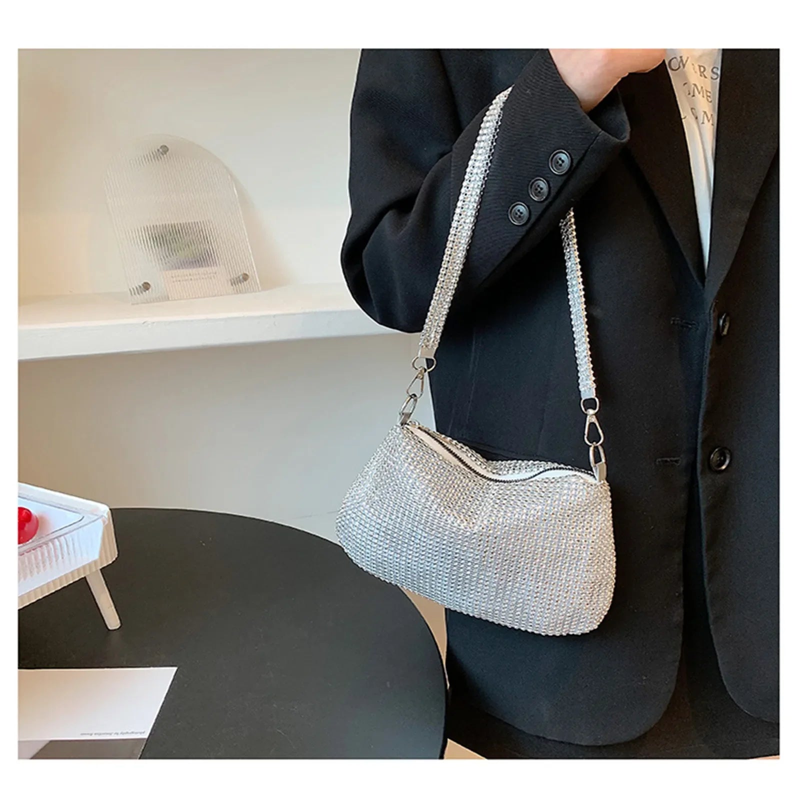 Shiny Crystal Rhinestones Evening Clutch Bag Wristlet - Fashionpara