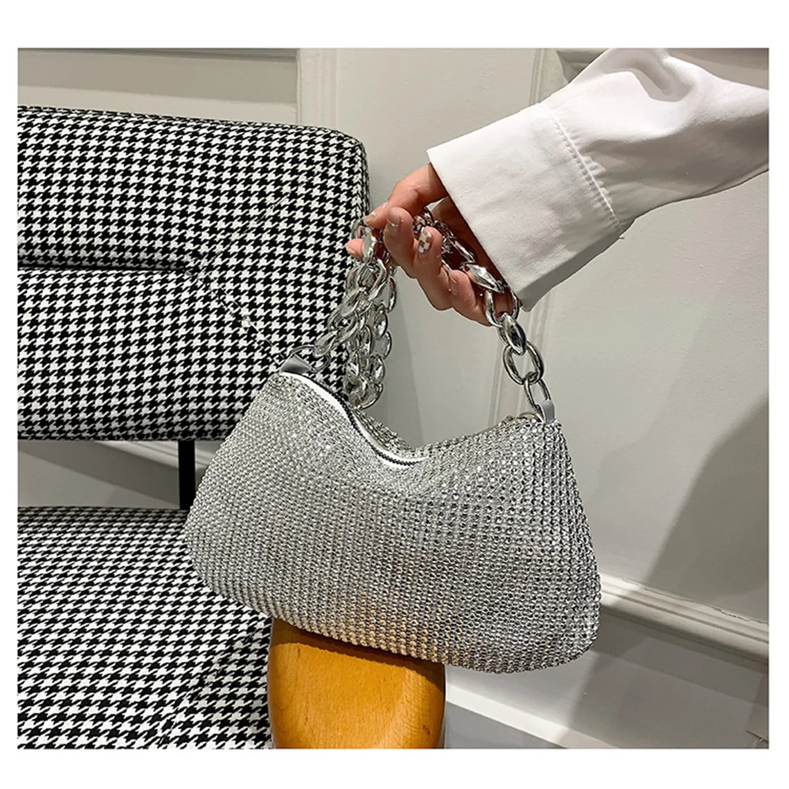 Shiny Crystal Rhinestones Evening Clutch Bag Wristlet - Fashionpara