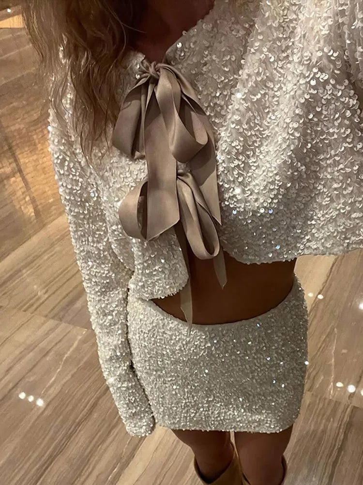 Shiny White Sequins Coat