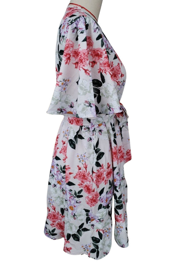 Short Floral Print V-neck A-Line Women's Dress