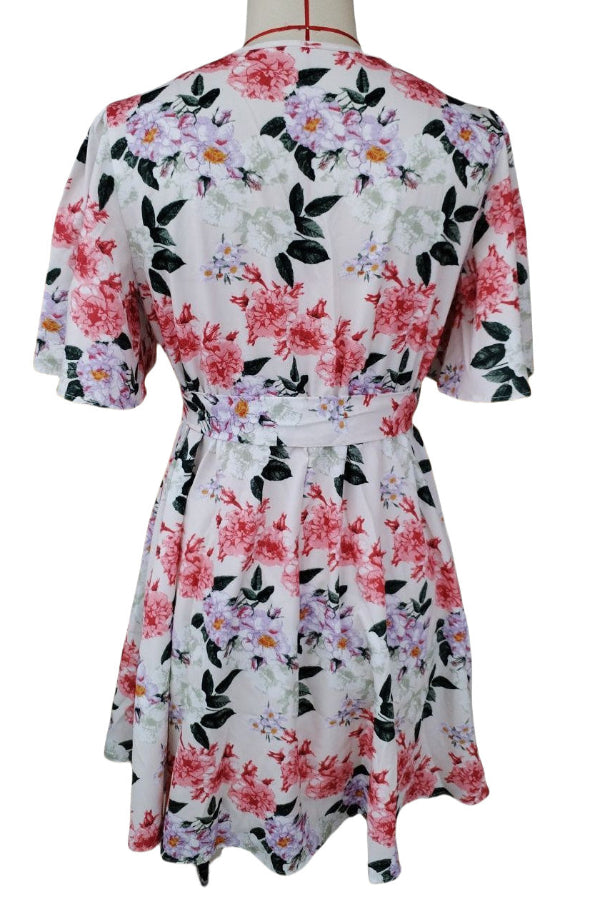 Short Floral Print V-neck A-Line Women's Dress