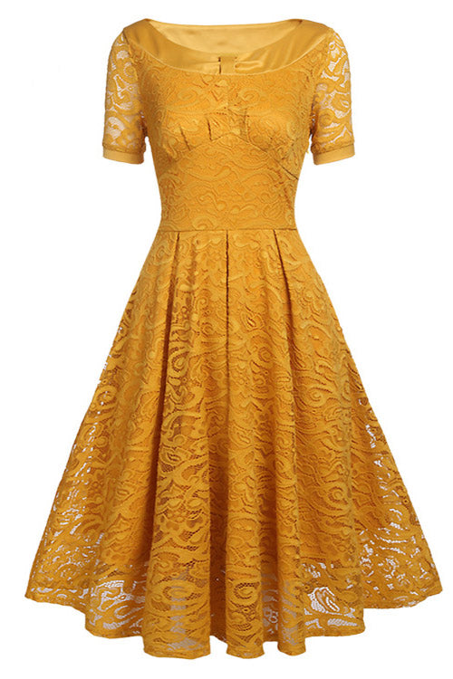 Short Sleeve A-Line Lace Party Homecoming Dress