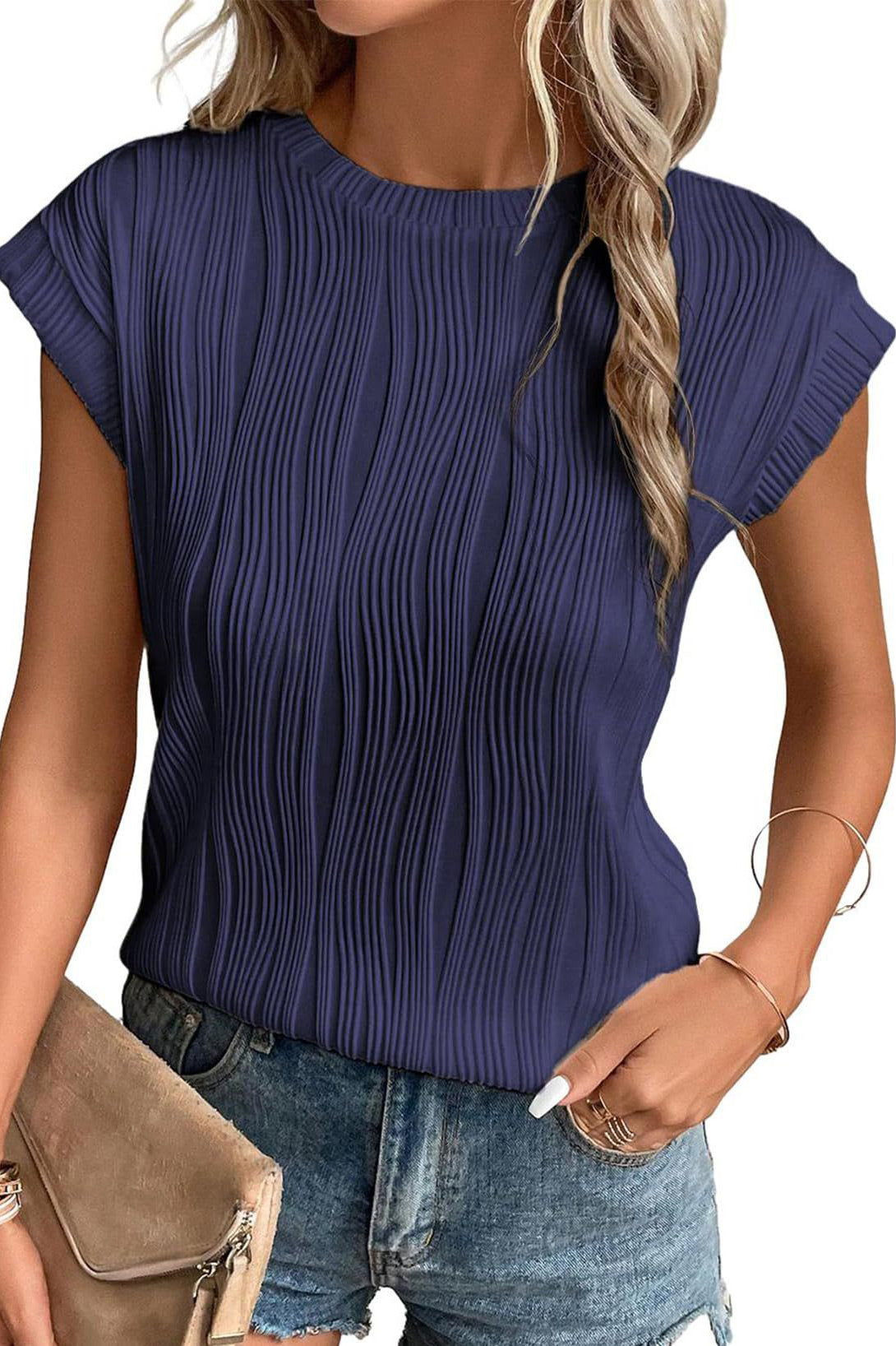 White Round Neck Short Sleeve Solid Color Summer T-shirt